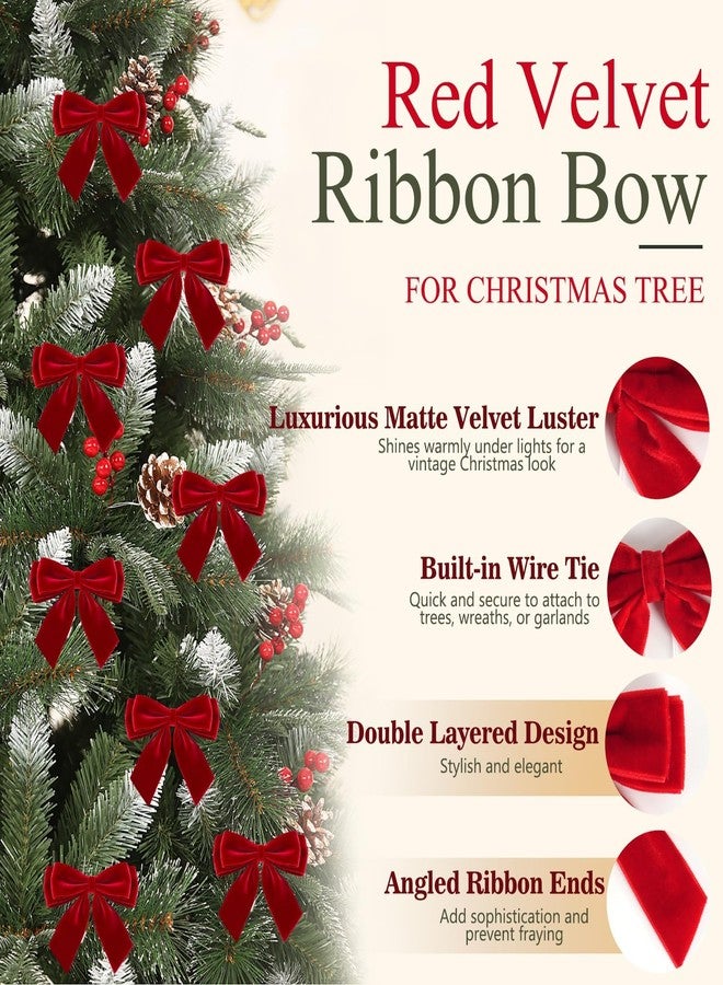 CUPLOOV 24Pcs Velvet Bows for Christmas Tree, Small Red Bows Christmas Decorations with Twist Tie, Bulk Red Velvet Ornaments for Wreath Garland Gift Wrapping Wedding Champagne Parties Decor, 3.5*3.5 in - Image 3